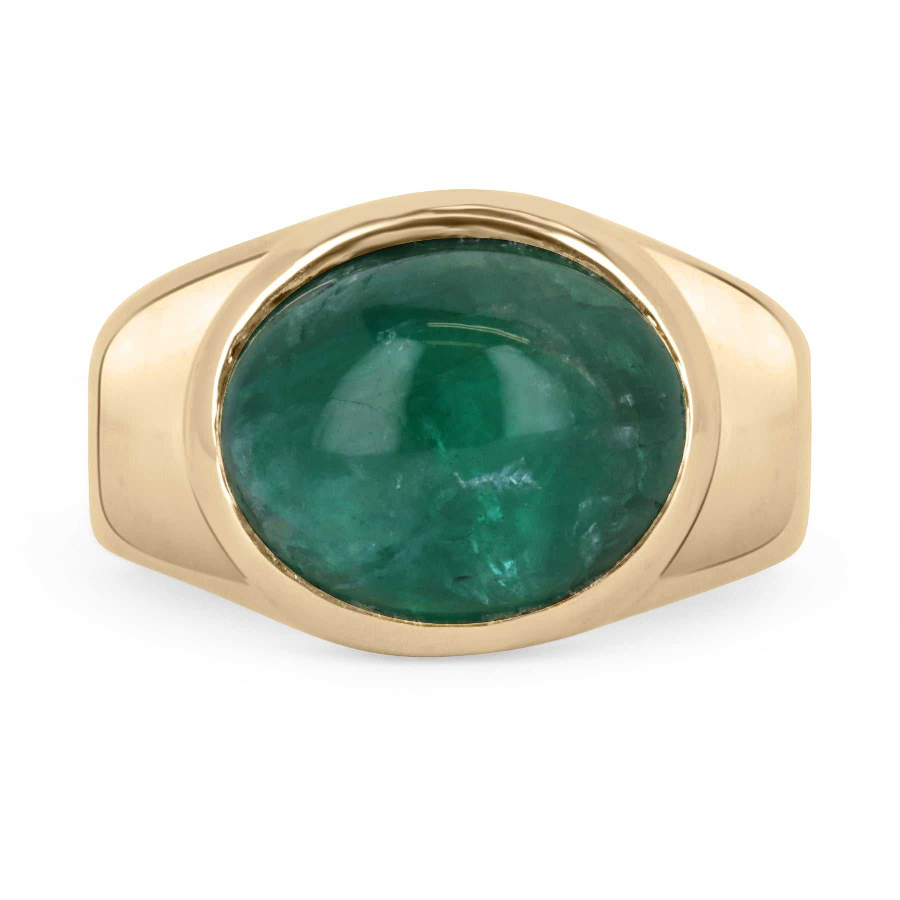 6.23 Carat Natural Emerald Cabochon Rich Green Unisex Ring 14K - JR Colombian Emeralds