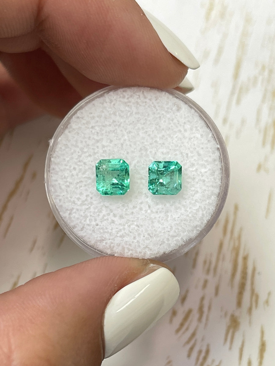 Pair of Asscher Cut Bluish Green Colombian Emeralds - Total Carat Weight 1.47tcw