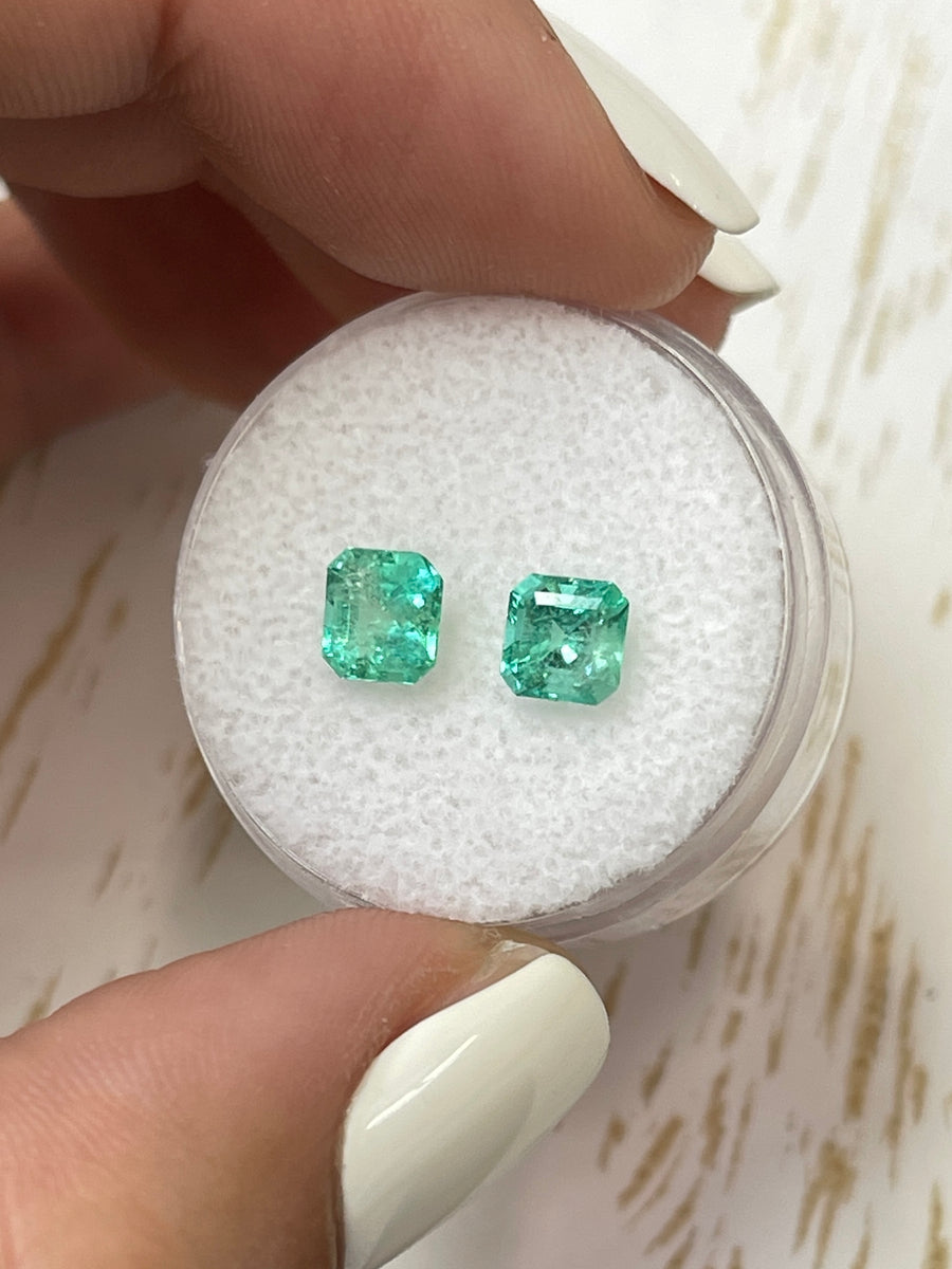 Asscher-Cut Colombian Emerald Duo - 1.47tcw Bluish Green Gemstones