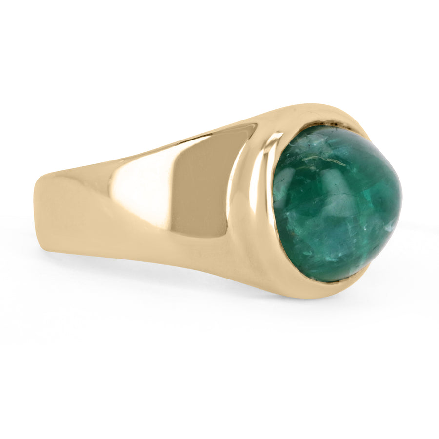 6.23 Carat Natural Emerald Cabochon Rich Green Unisex Ring 14K