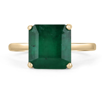 Enchanting Elegance: 3.40 Carat Dark Green Emerald Solitaire Off Set Engagement Ring in 14K Gold