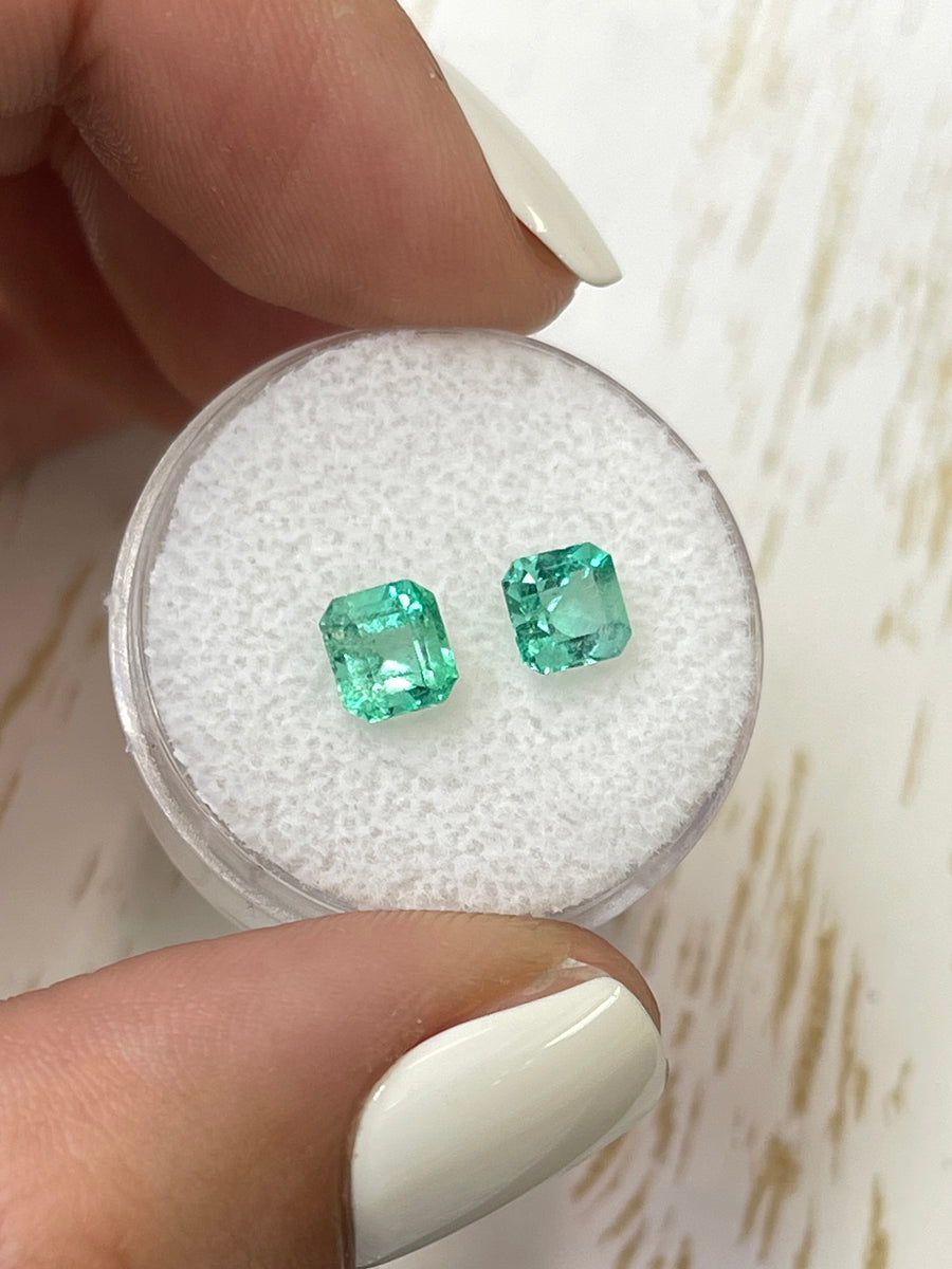 1.47tcw Colombian Emeralds - Asscher Cut, Vibrant Bluish Green Pair