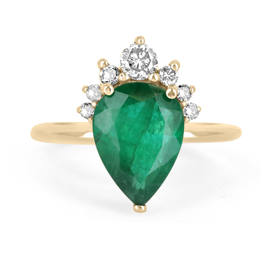 2.67tcw Dark Rich Green Emerald & Diamond Tiara Ring 14K