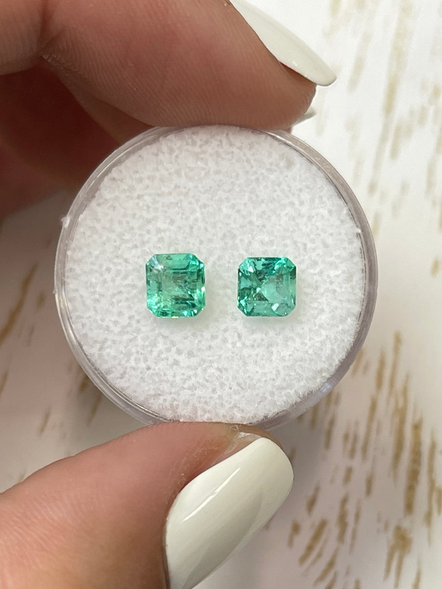 Bluish Green Colombian Emeralds - Asscher Cut, Total 1.47tcw