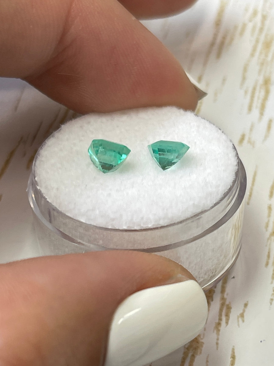 Exquisite Asscher Cut Colombian Emeralds - 1.47tcw, Bluish Green Pair