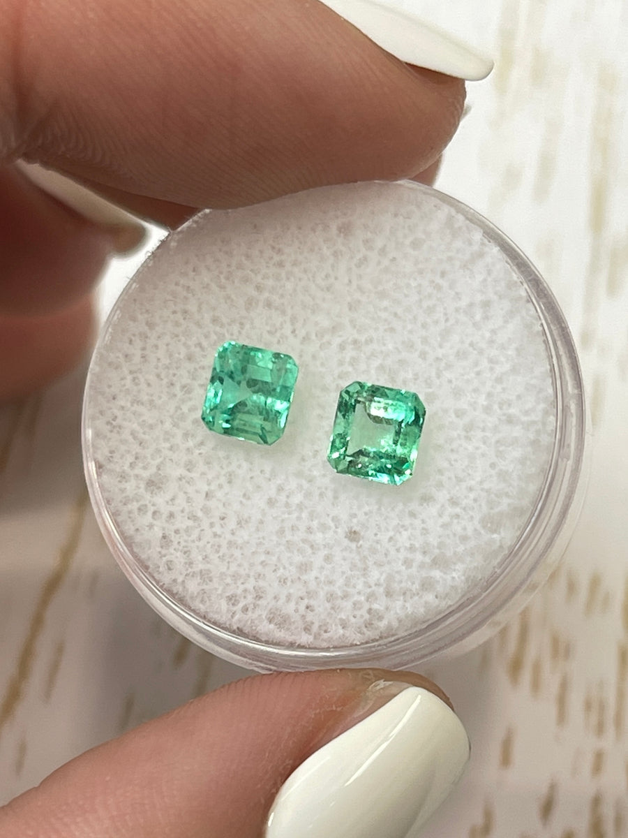 Pair of 5x5 Asscher Cut Colombian Emeralds - 1.48 Total Carat Weight