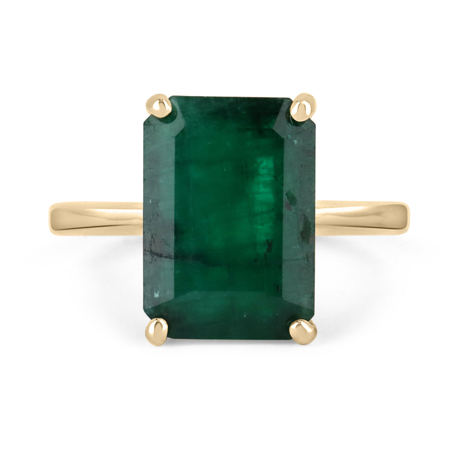 4.46ct Dark Green Natural Emerald Solitaire Engagement Ring Yellow Gold 14K