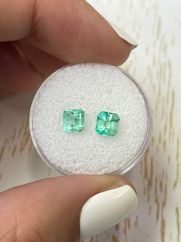 1.58 Total Carat Weight 5.5x5.5 Asscher Cut Loose Colombian Emeralds in Light Green