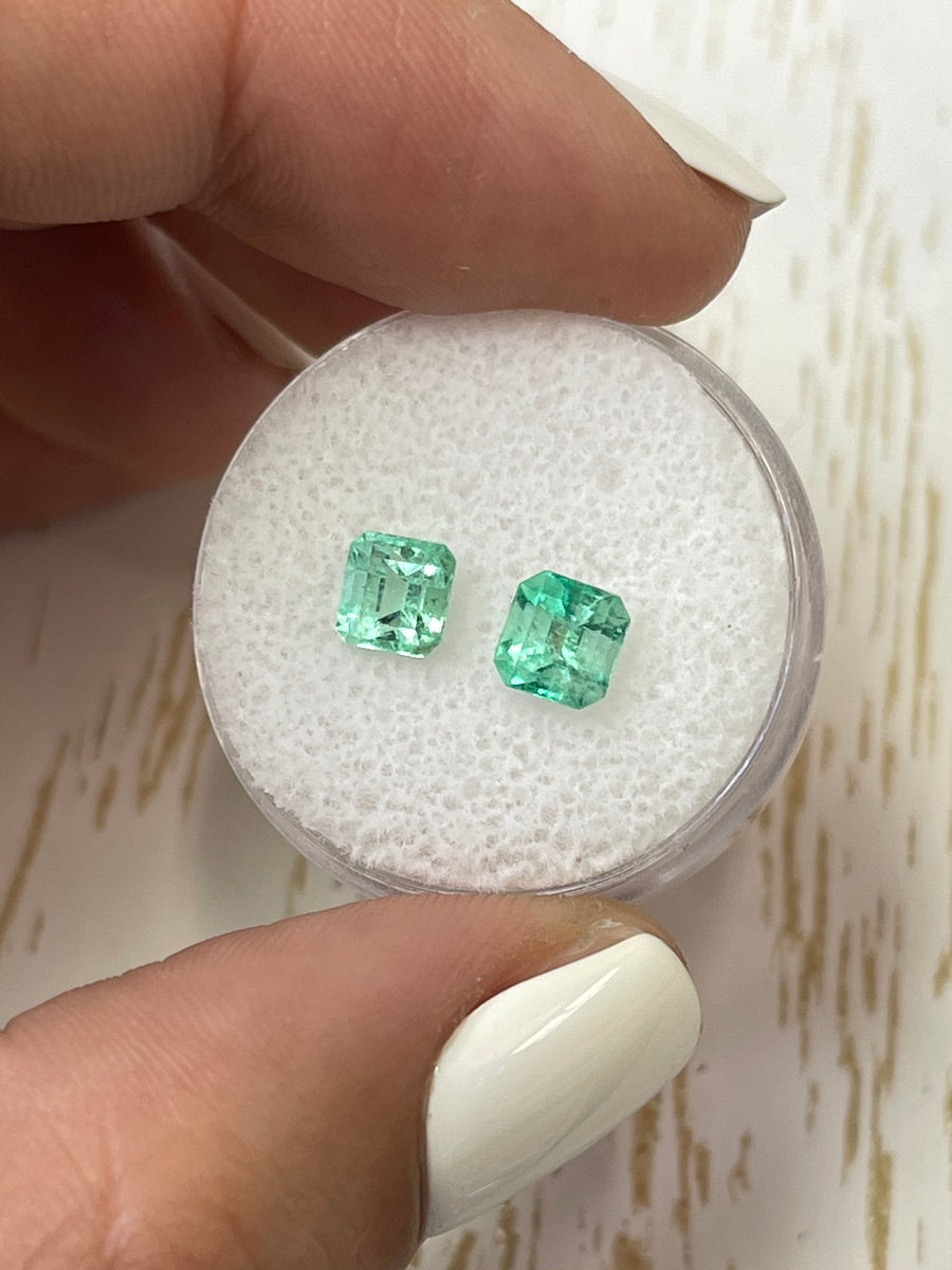 Pair of 5.5x5.5 Asscher Cut Colombian Emeralds - 1.58tcw - Stunning Light Green Gems