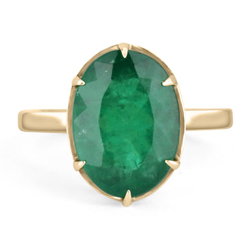 Oval Emerald Ring with Diamonds in Yellow Gold 14K