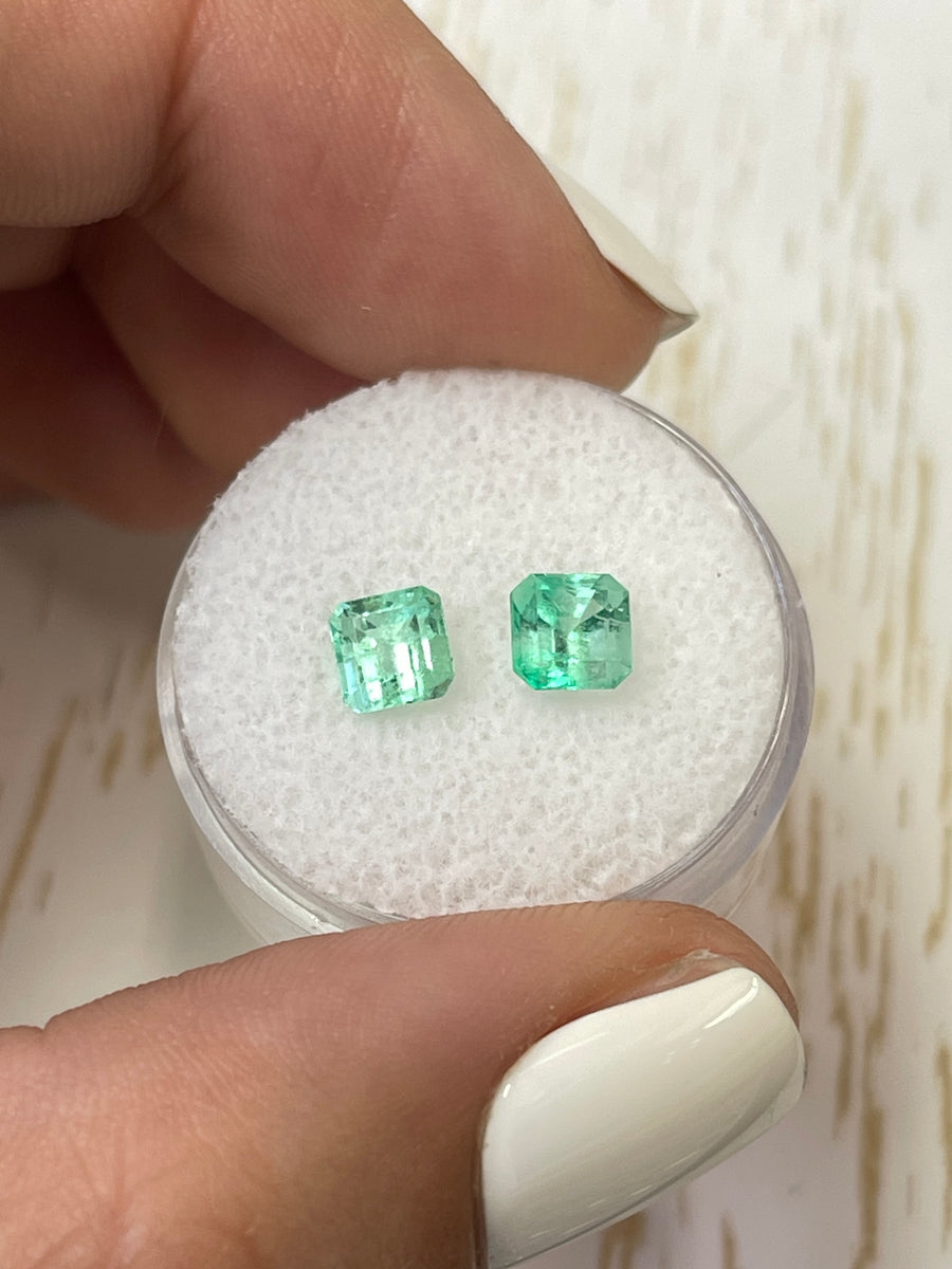 Exquisite Light Green Colombian Emeralds - 1.58 Total Carat Weight - Asscher Cut