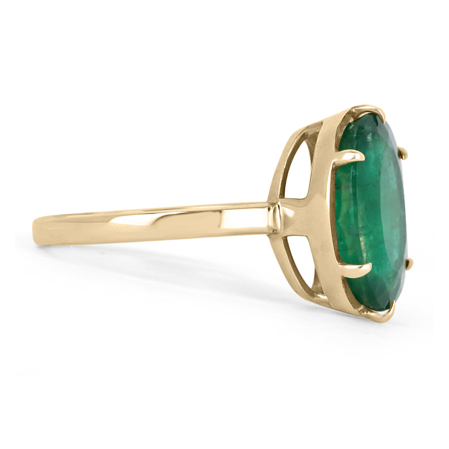 4.39cts 14K Oval   Emerald Ring with Diamonds in Yellow Gold