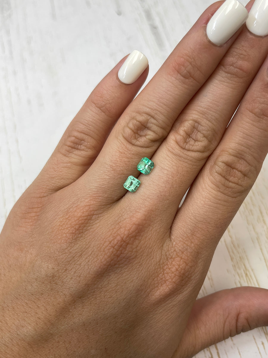 1.58tcw Loose Colombian Emeralds in Light Green - Asscher Cut 5.5x5.5 - Perfect Pair