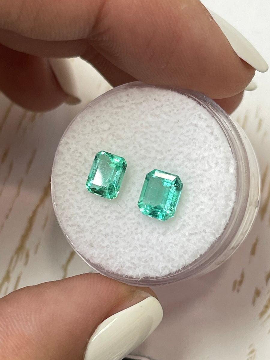 Emerald Cut Colombian Emeralds - Matched Pair, 1.98 TCW, Bluish-Green, Loose Gems