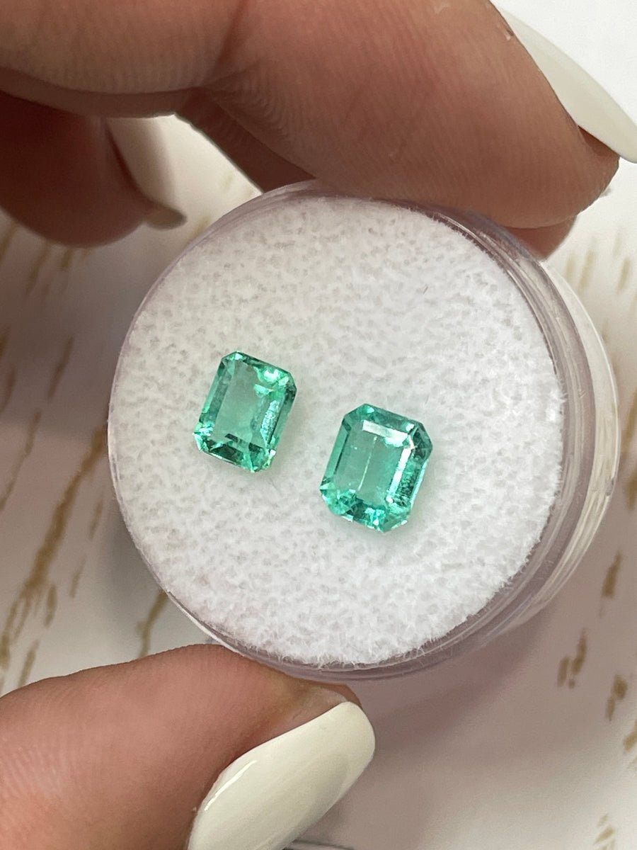 1.98 Carat Total Weight Loose Emeralds - Colombian, Bluish-Green, Matching Emerald Cut