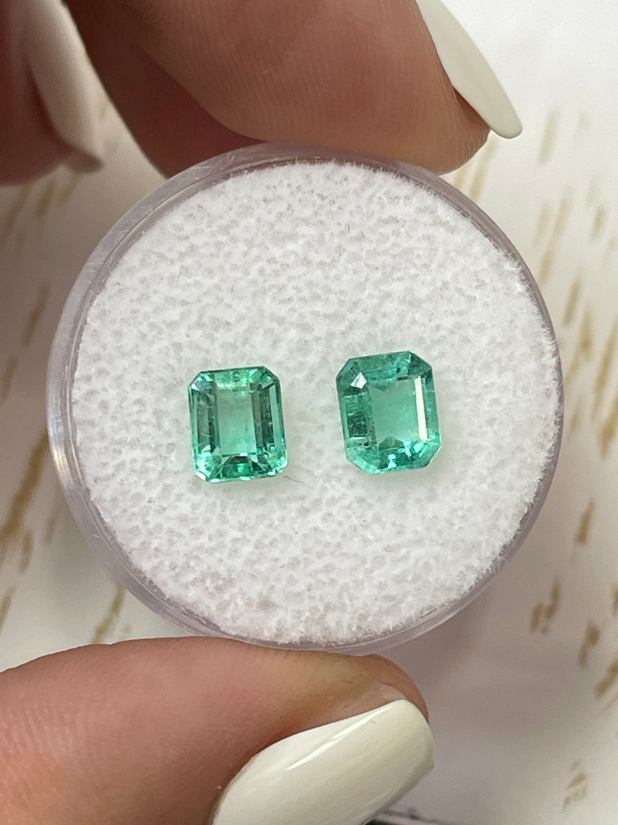 Bluish-Green Colombian Emeralds - Two Loose Stones, 1.98 TCW, Emerald Cut