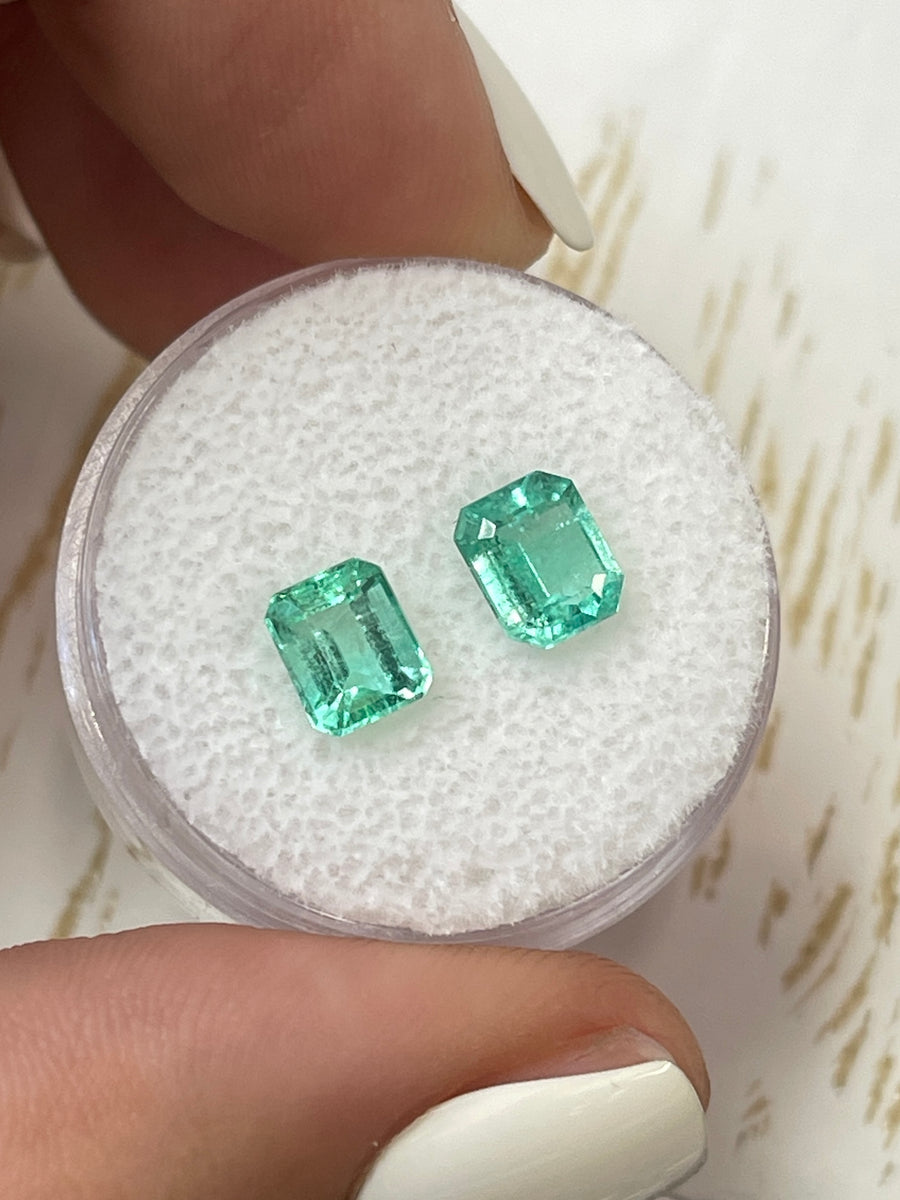 Pair of Loose Emeralds - 6.5x5mm, 1.98 Total Carat Weight, Bluish-Green, Colombian