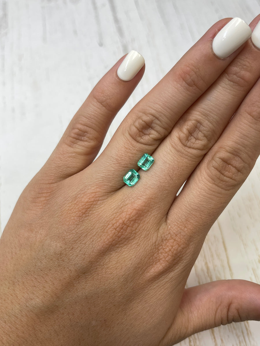 1.98tcw 6.5x5 Matching BluishGreen Loose Colombian Emeralds-Emerald Cut
