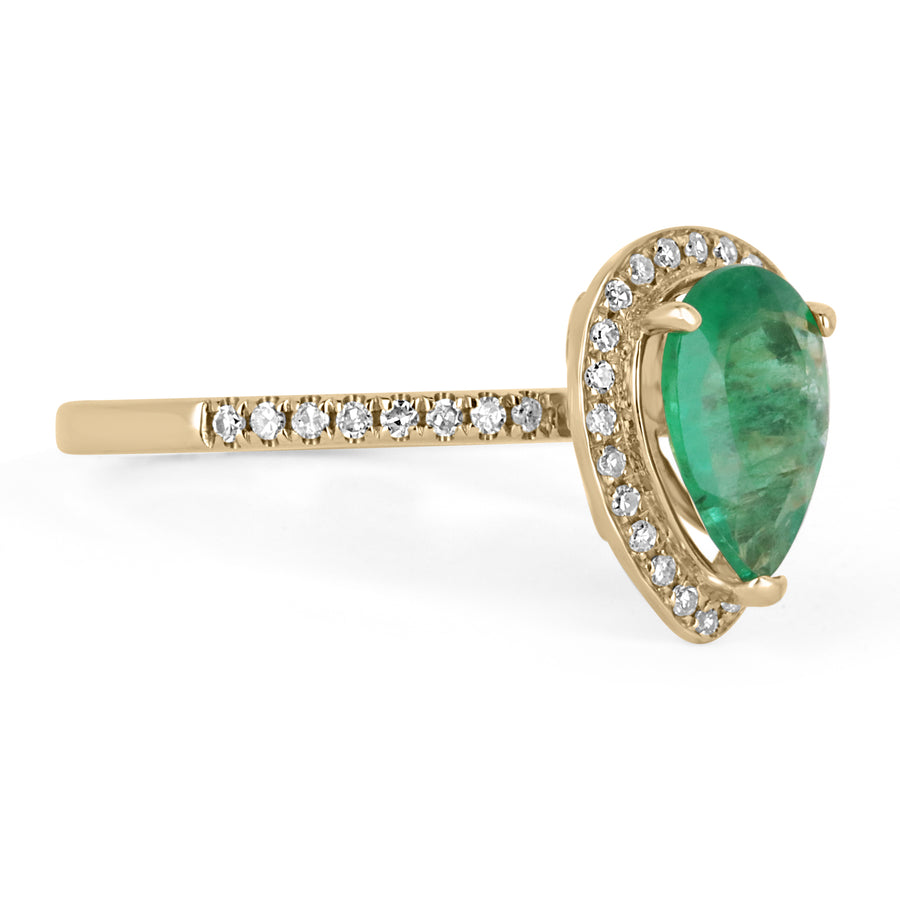 1.43tcw Teardrop Dark Green Natural Emerald Halo Engagement Earrings 14K
