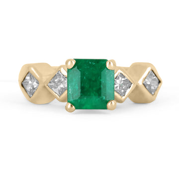Timeless Anniversary: 1.97tcw Colombian Emerald & Princess Cut Ring - A Captivating Celebration in 14K Gold