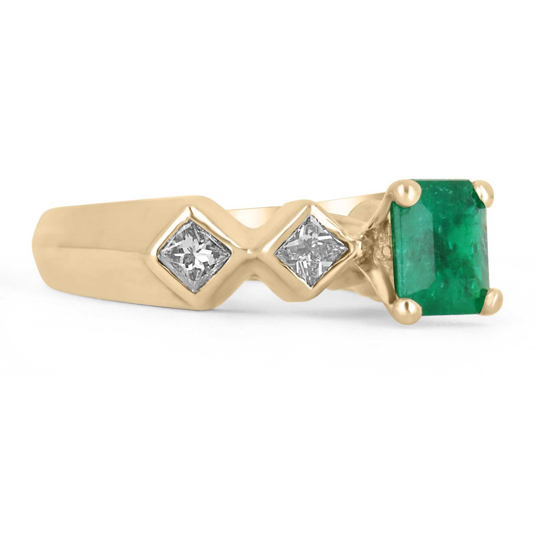 Dazzling Brilliance: 1.97tcw Colombian Emerald & Princess Cut Anniversary Ring - A Shimmering Beauty