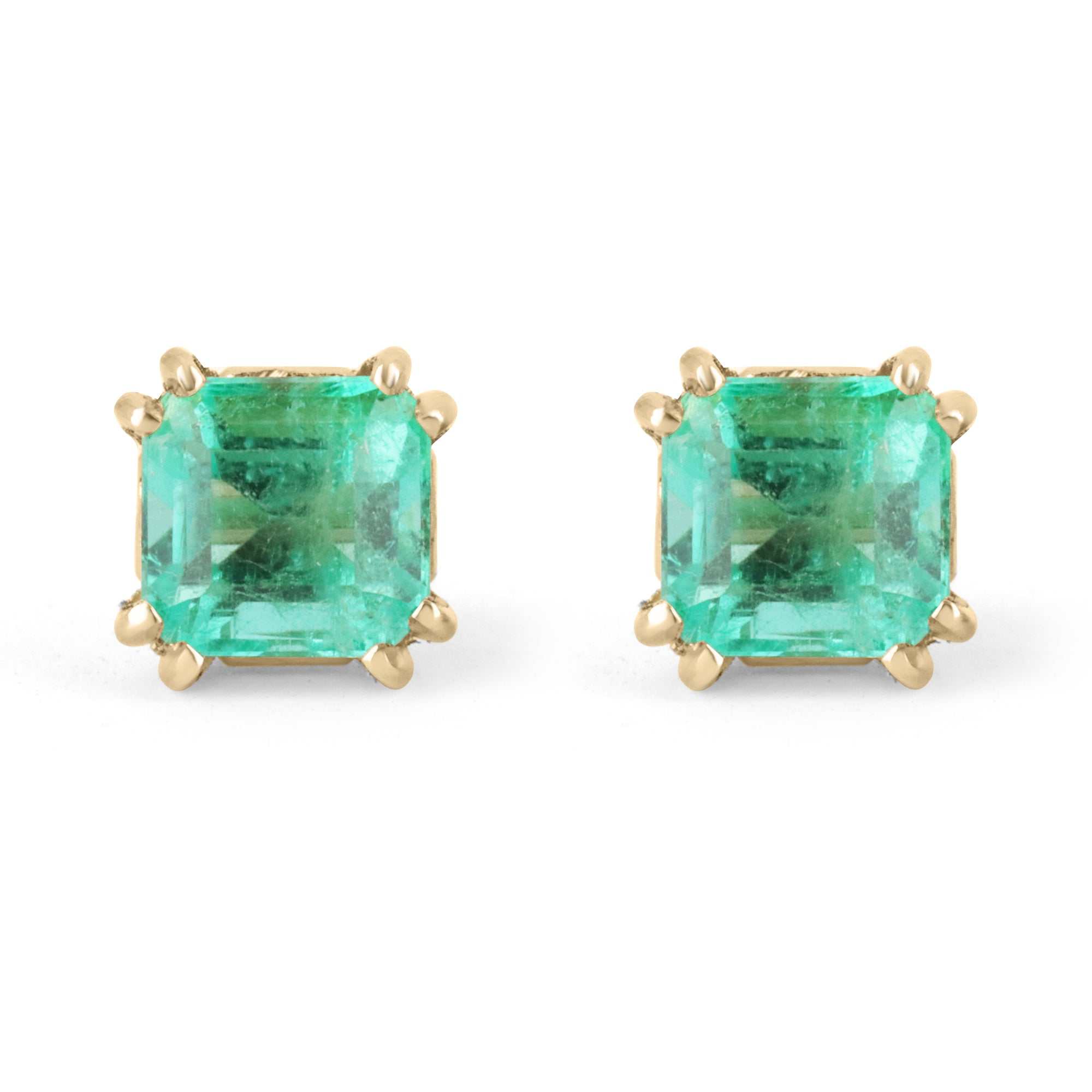 1.73tcw Asscher Cut Rich Green Colombian Emerald Earrings 14K - JR Colombian Emeralds