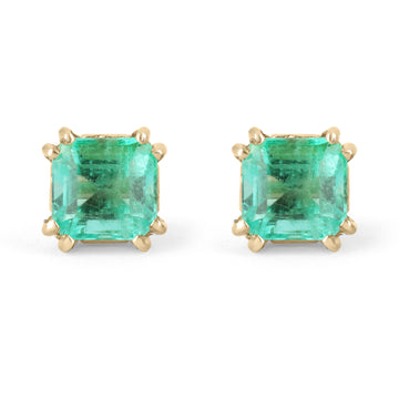 1.73tcw Contemporary Asscher Cut Rich Green Colombian Emerald Earrings 14K