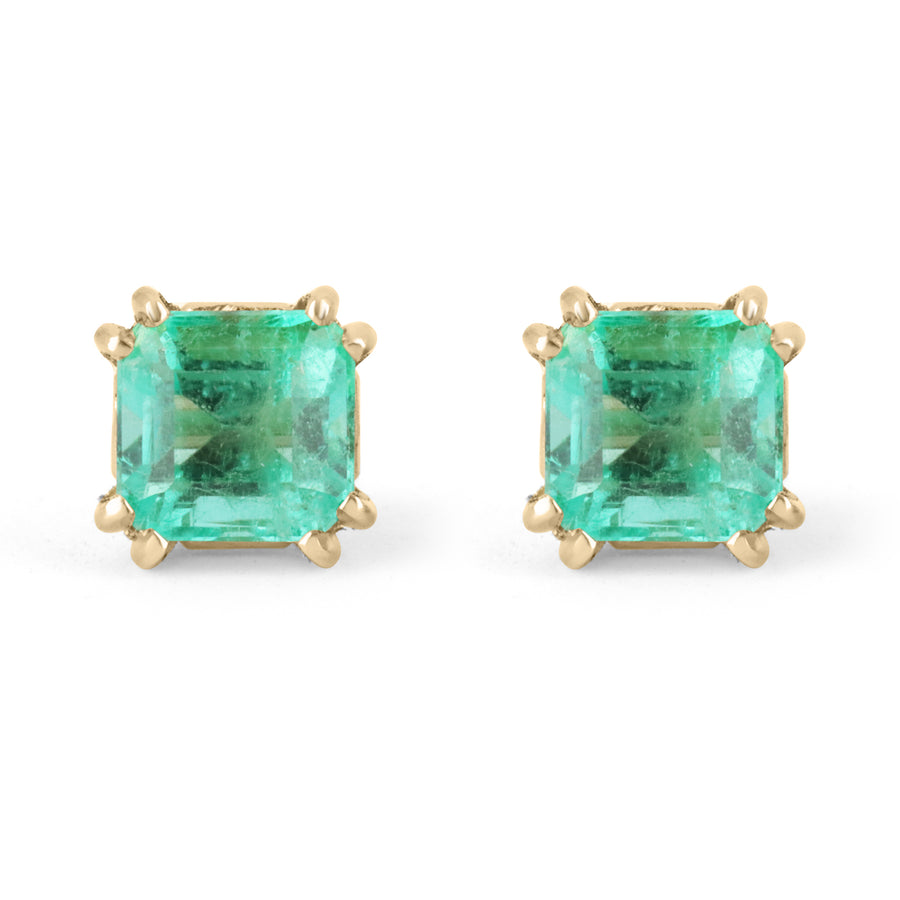 1.73tcw Contemporary Asscher Cut Rich Green Colombian Emerald Earrings 14K