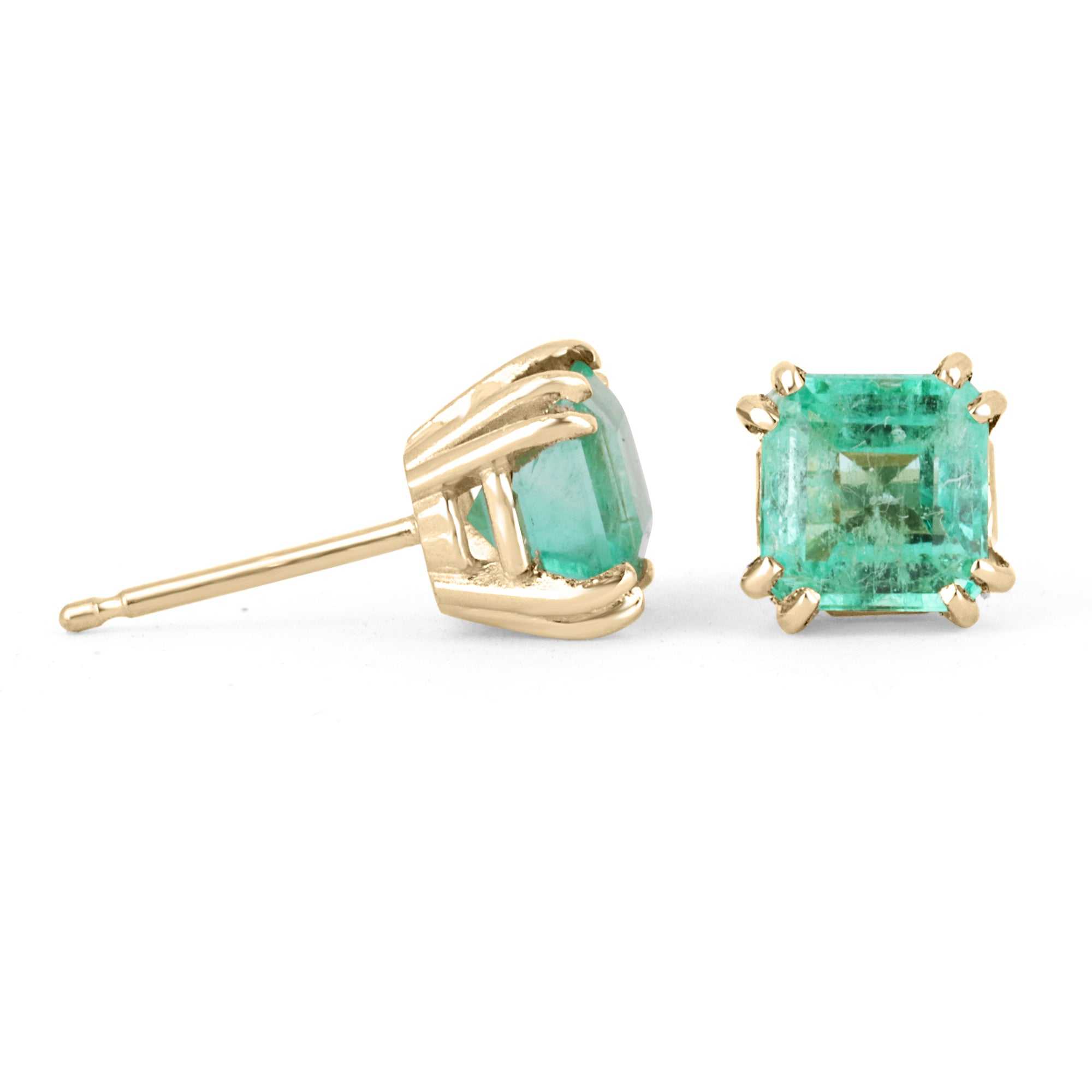 1.73tcw Asscher Cut Rich Green Colombian Emerald Earrings 14K - JR Colombian Emeralds