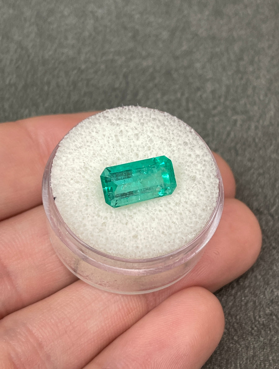 3.58 Carat Bluish Green Natural Loose Colombian Emerald-Elongated Emerald Cut
