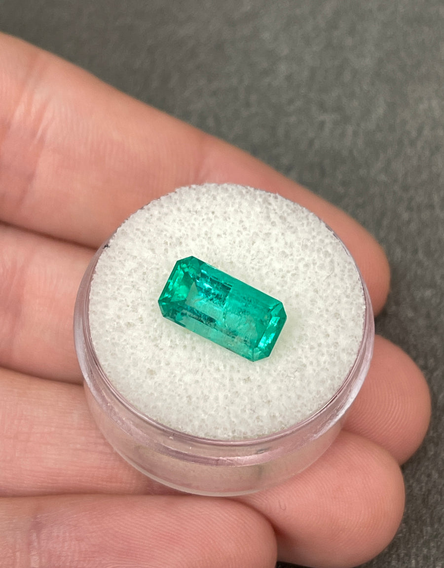 Gorgeous Bluish-Green Colombian Emerald - 3.58 Carats, Cut in an Elongated Emerald Style