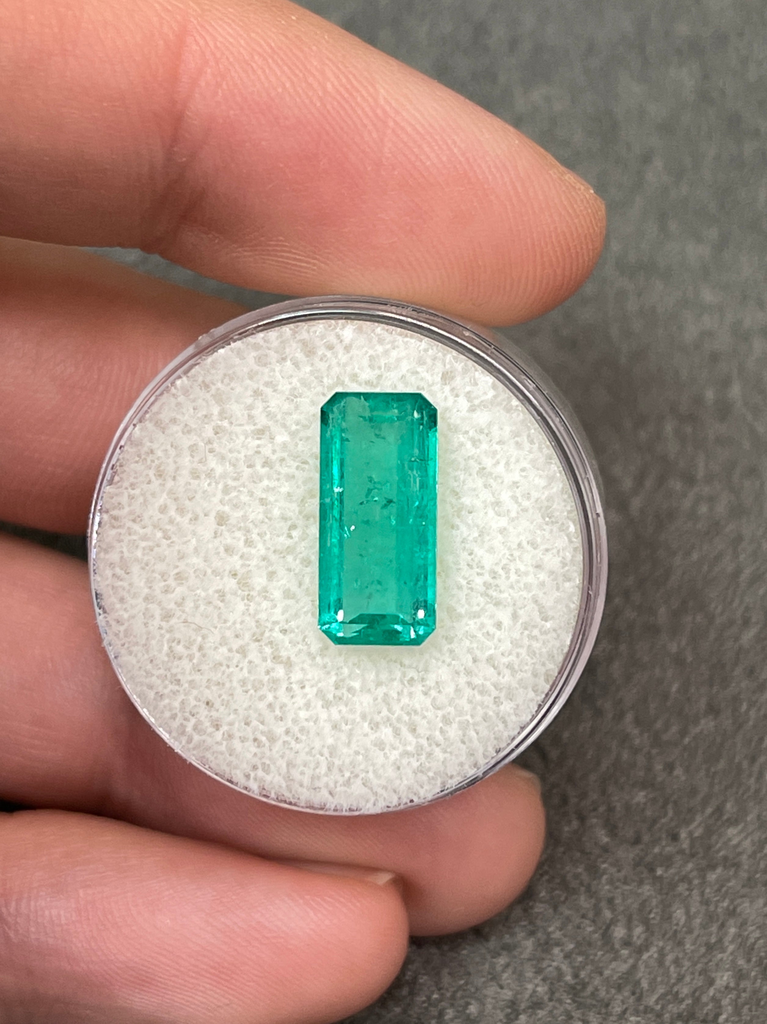 Elongated Emerald Cut 3.68 Carat Bluish Green Colombian Emerald