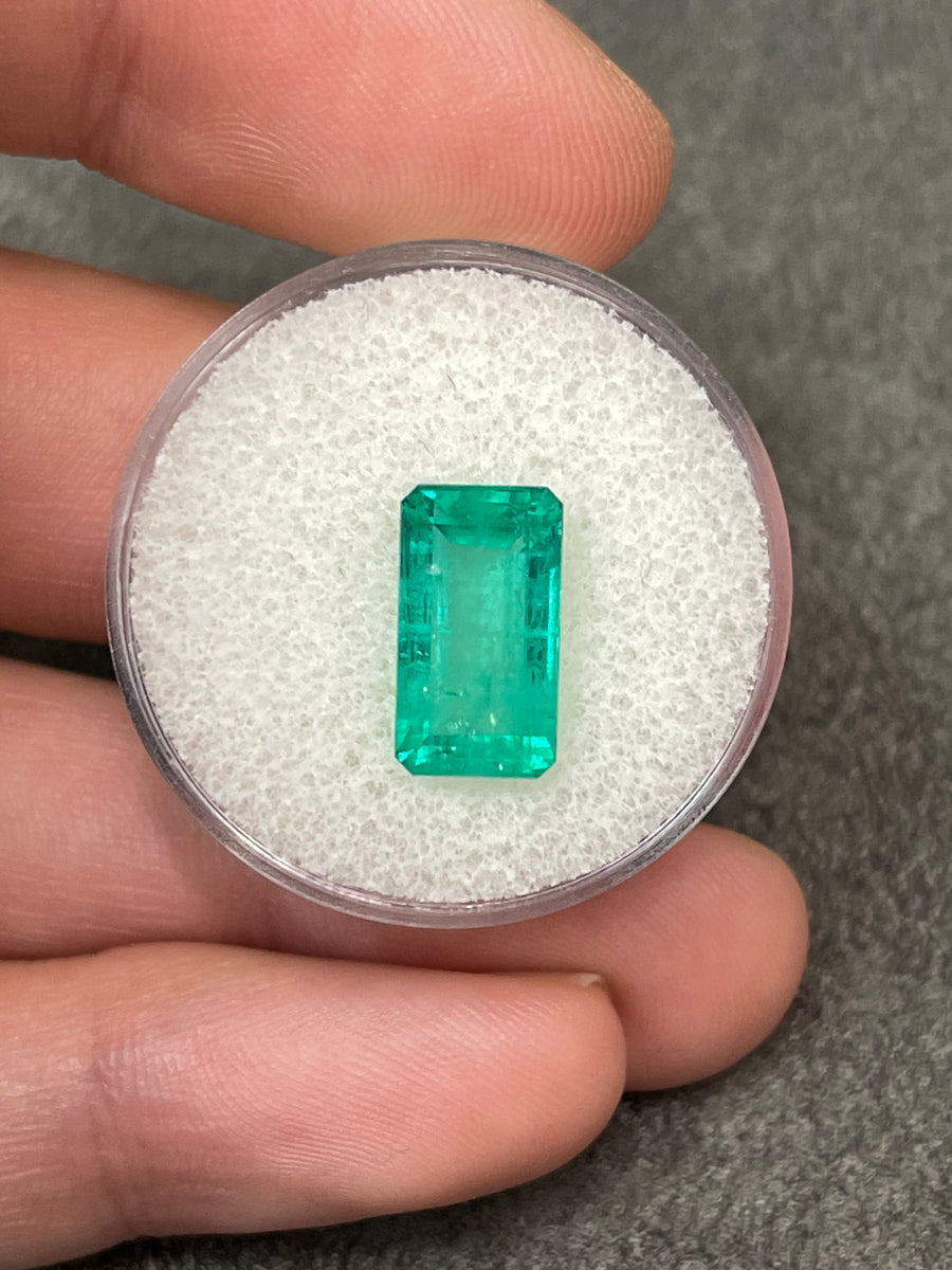 3.74 Carat Bluish Green Natural Loose Colombian Emerald-Elongated Emerald Cut