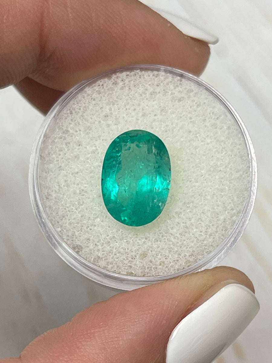 3.85 Carat Oval-Cut Colombian Emerald in Deep Bluish Green