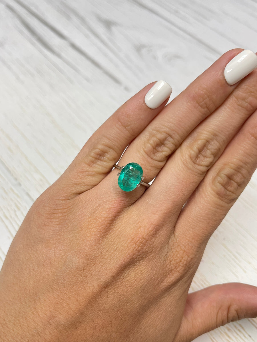 3.85 Carat Oval-Cut Natural Colombian Emerald in Deep Bluish Green