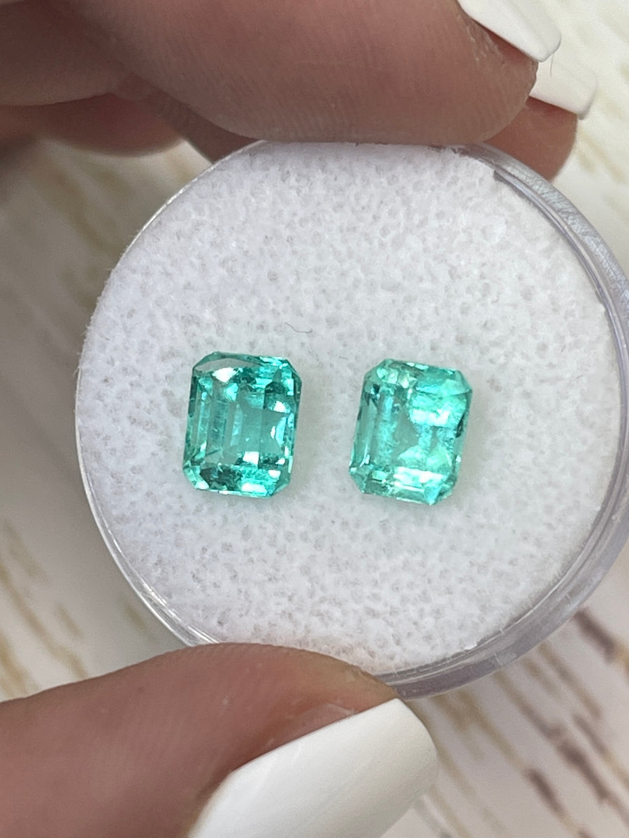 Pair of Colombian Emeralds - 2.52 Total Carat Weight, 7x5.5 Size, Emerald Cut