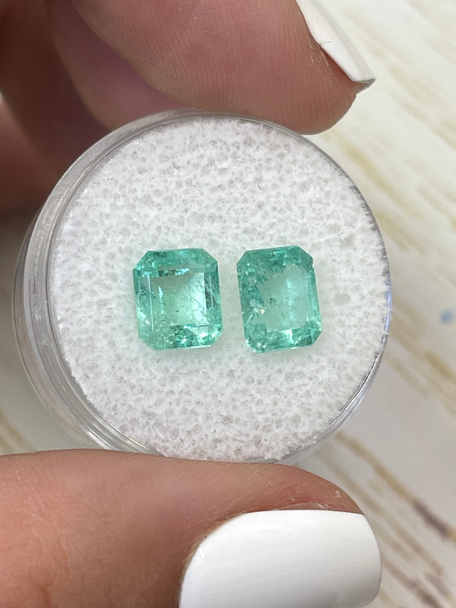 Two Matching Green Colombian Emeralds - 8x6.5mm - 3.75 Carats Each