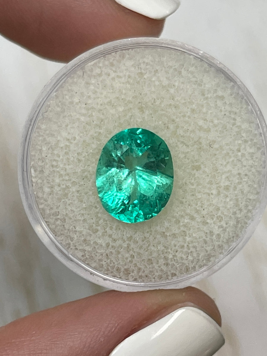Oval Cut 3.33 Carat Bluish Green Colombian Emerald