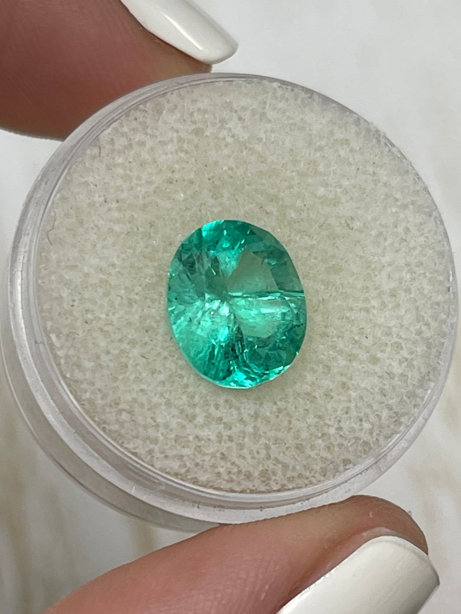 3.33 Carat 11x9 Bluish Green Loose Colombian Emerald-Oval Cut