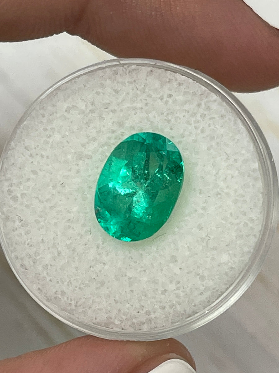 Oval-Cut 3.34 Carat Colombian Emerald - Stunning Apple Green