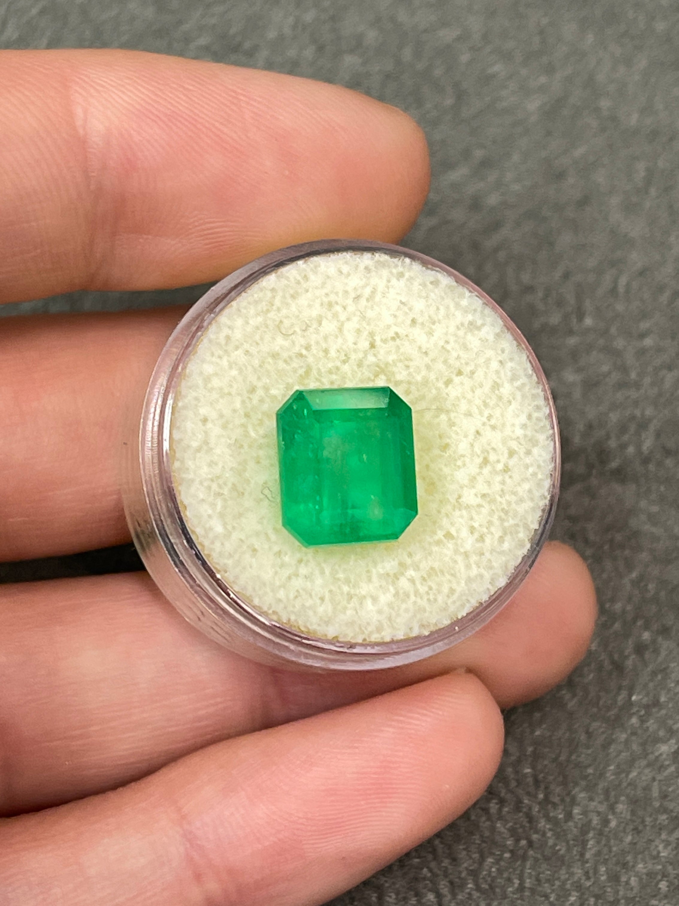 Vivid Yellowish Green 5.70 Carat Colombian Emerald in a Chunky Emerald Cut