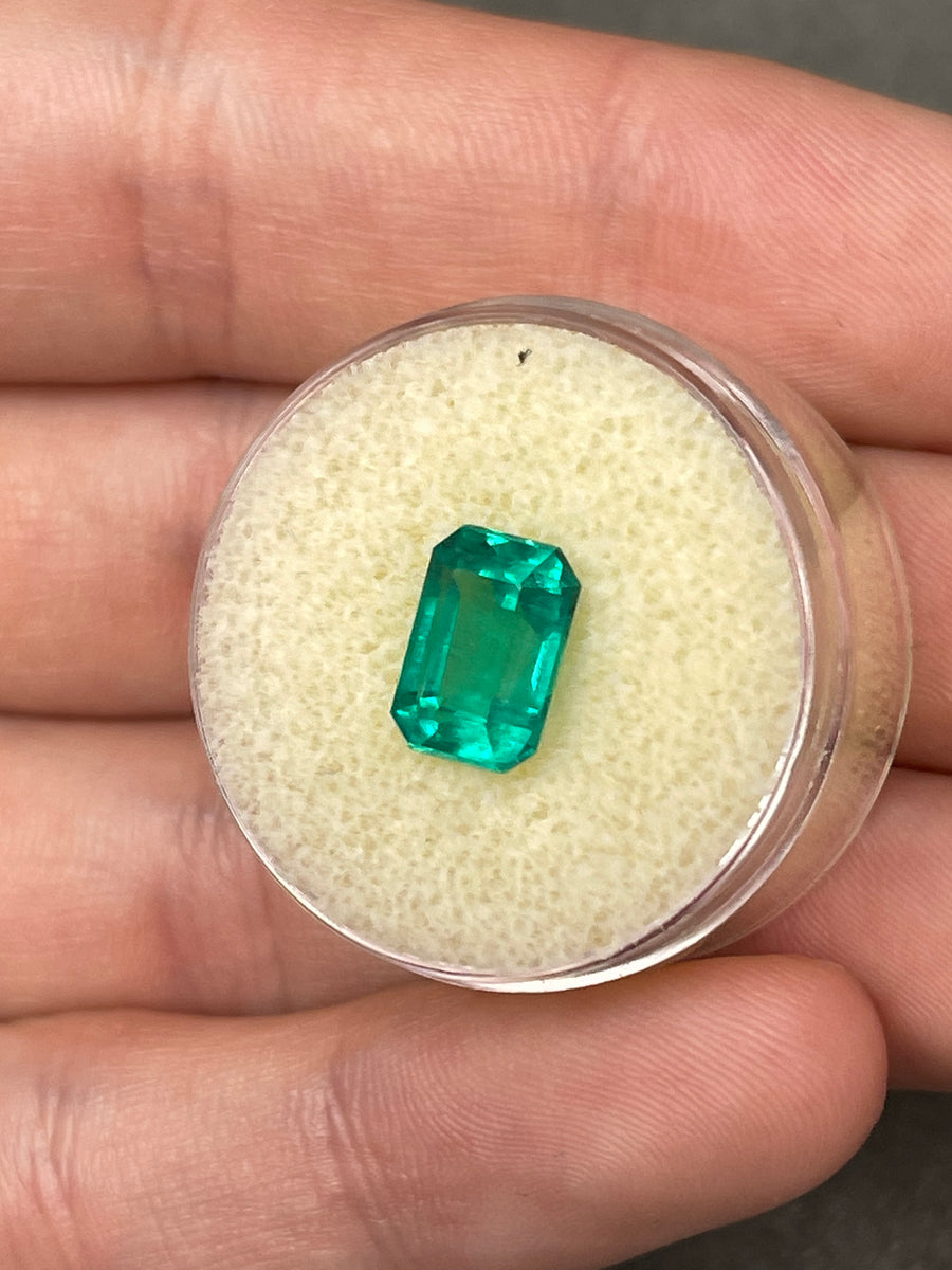 2.56 Carat GIA Vivid Bluish Green Natural Loose Colombian Emerald-Elongated Emerald Cut
