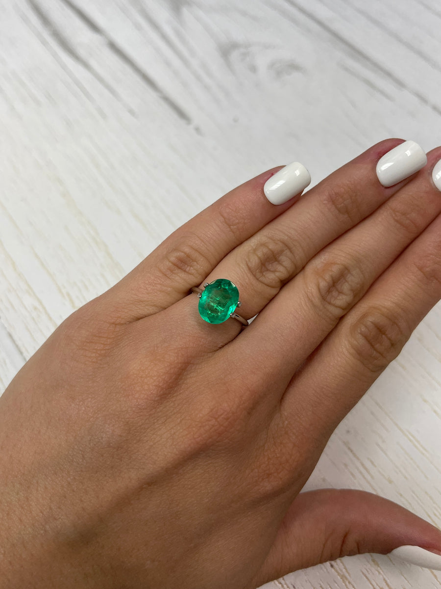 3.98 Carat 12x9 Captivating Green Natural Loose Colombian Emerald-Oval Cut