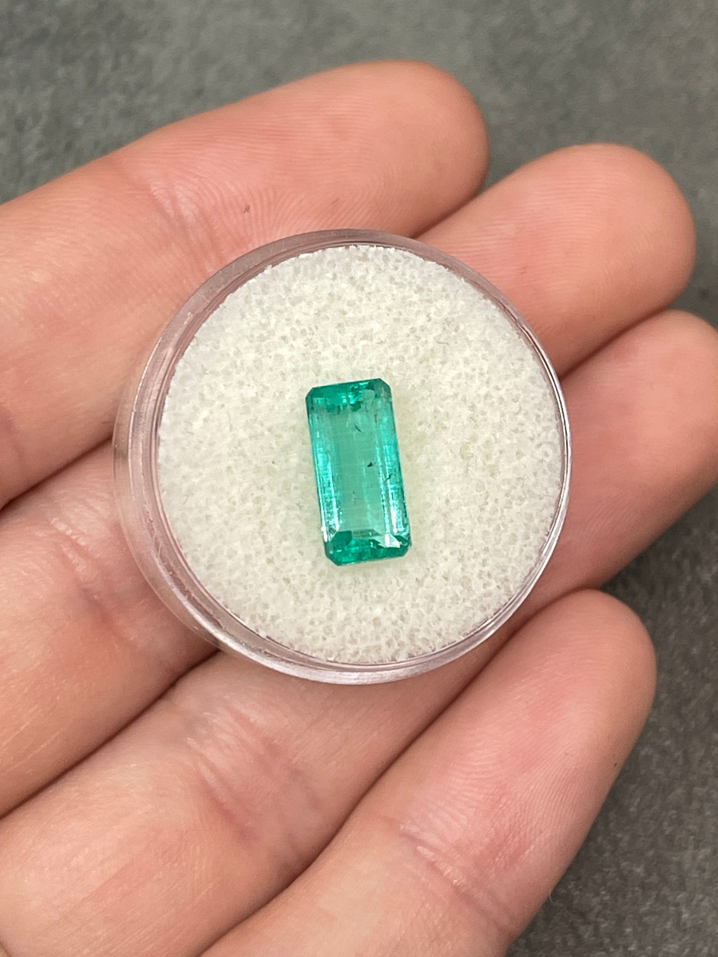 Light Bluish Green Colombian Emerald - 2.57 Carats - Elongated Emerald Cut Gem