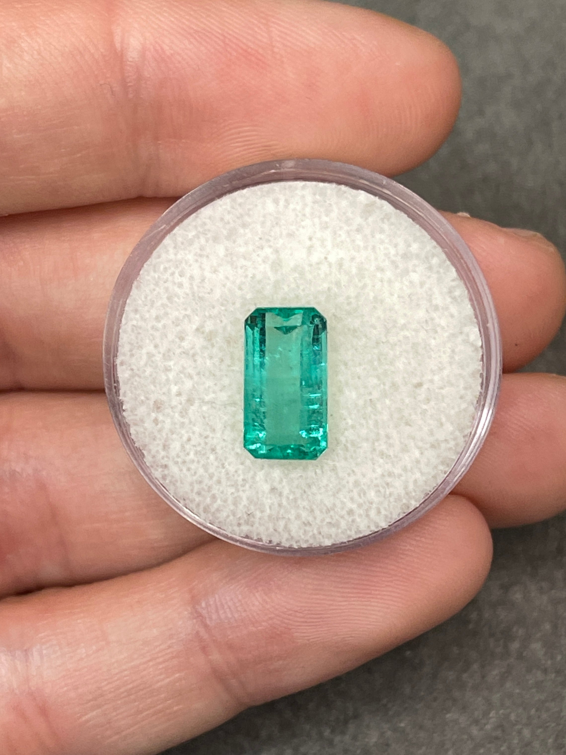 2.59 Carat Loose Colombian Emerald in Elongated Emerald Cut - Natural Light Bluish Green