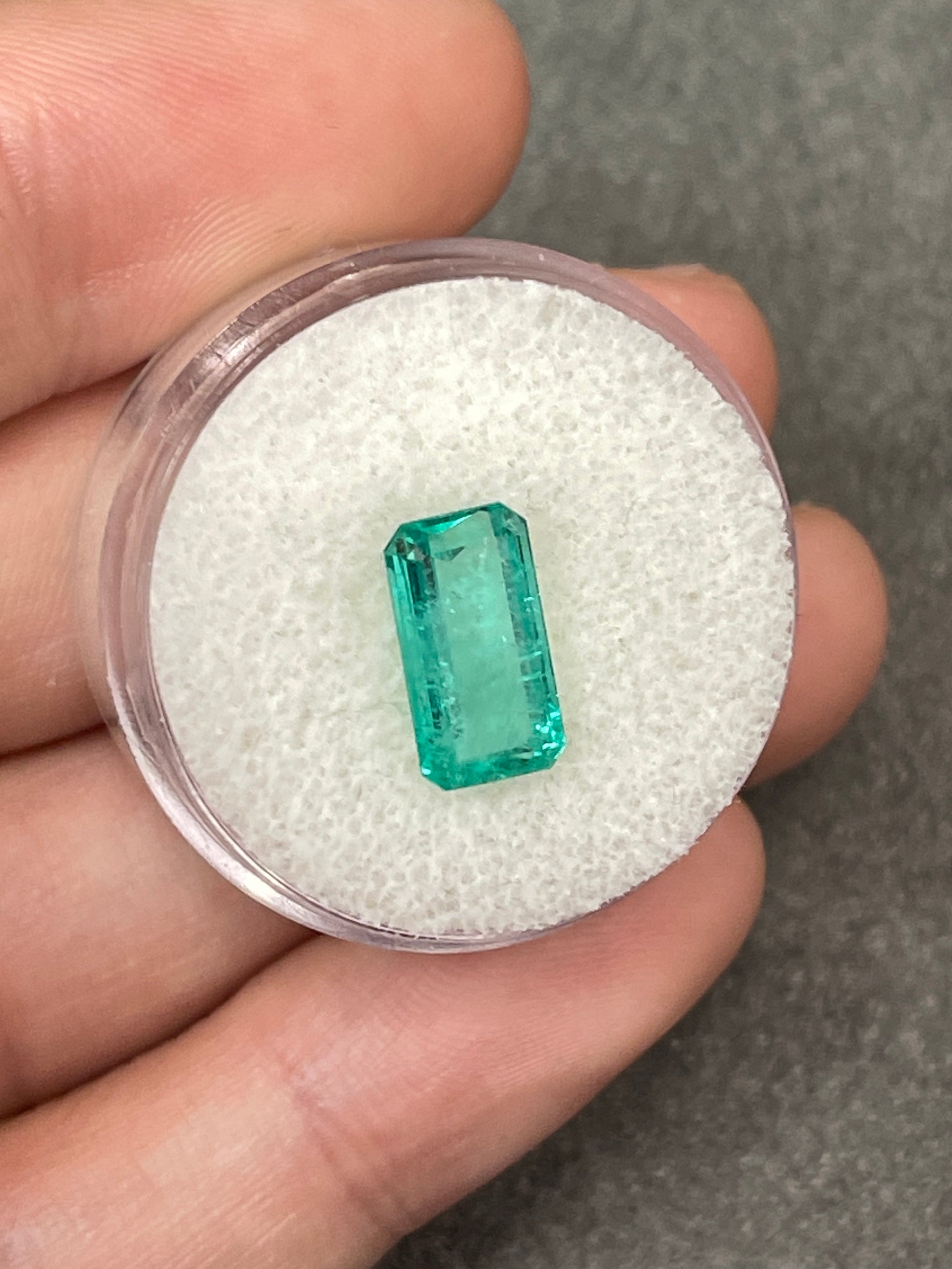 Genuine Light Bluish Green Colombian Emerald - 2.59 Carat Elongated Emerald Cut