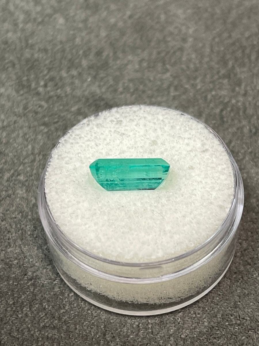 Elongated Emerald Cut Colombian Emerald - 2.59 Carat Natural Light Bluish Green Stone