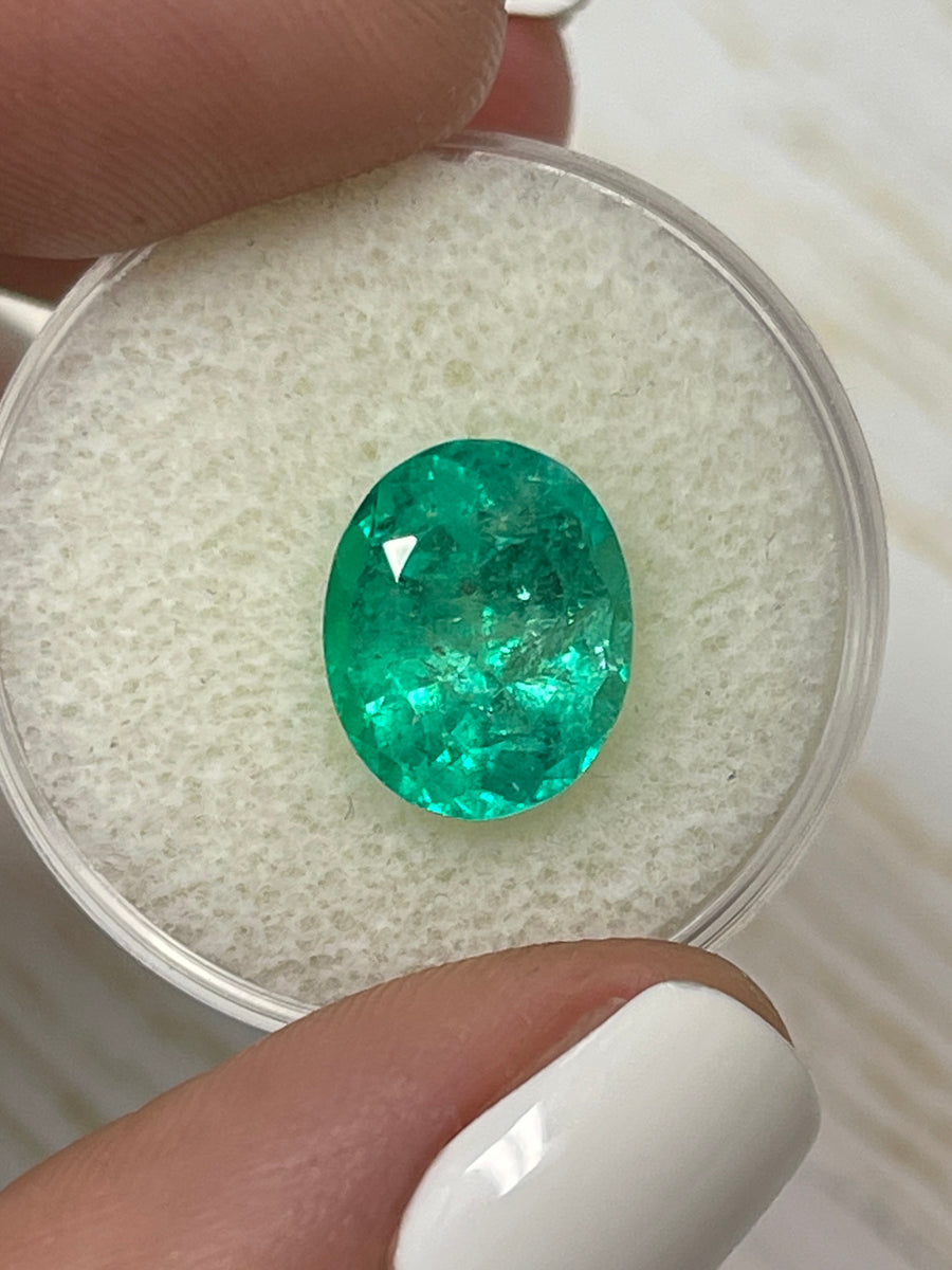 4.31 Carat Vibrant Bluish Green Natural Loose Colombian Emerald-Oval Cut