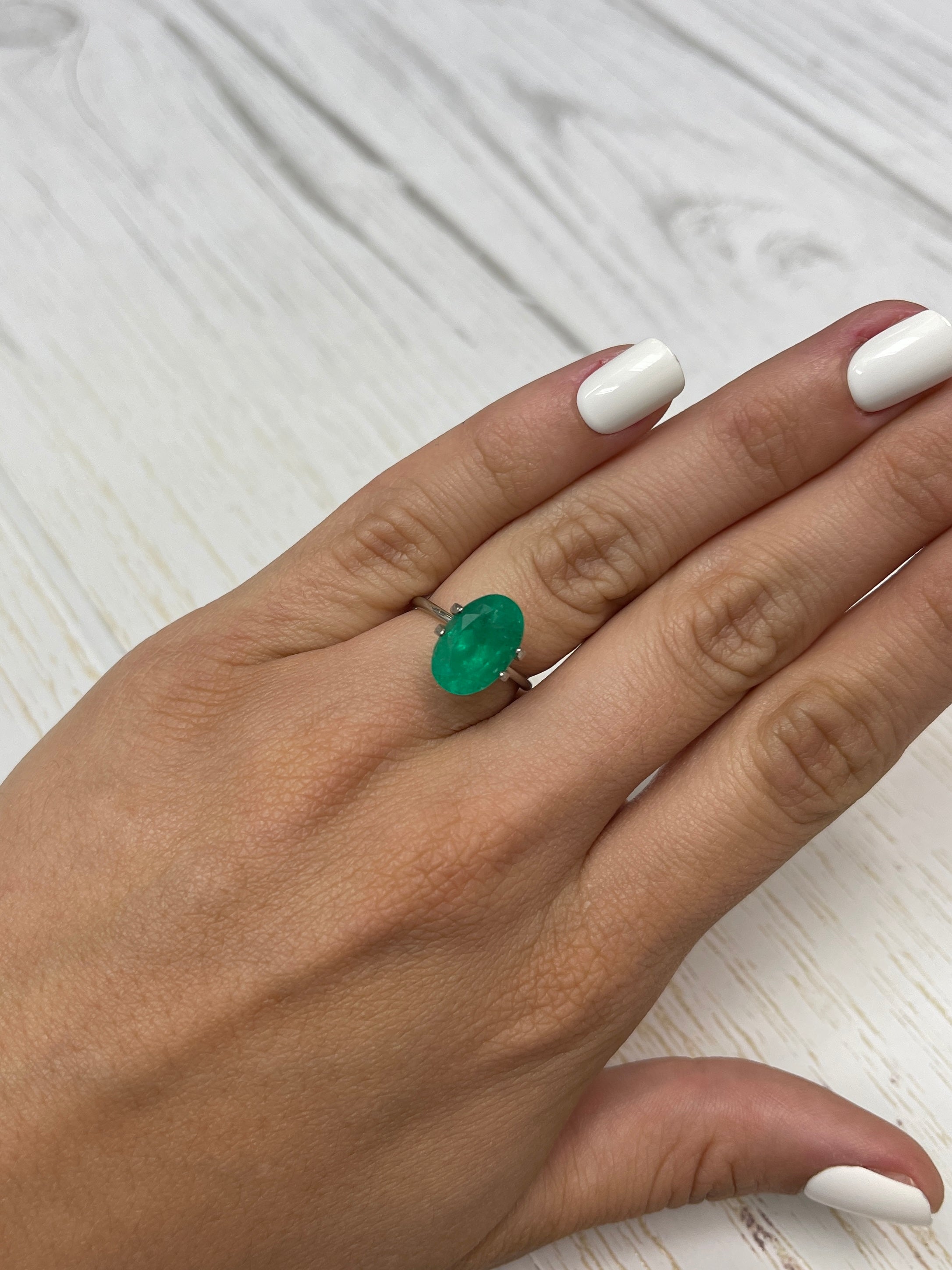 4.52 Carat Elongated Grassy Green Natural Loose Colombian Emerald-Oval Cut - JR Colombian Emeralds