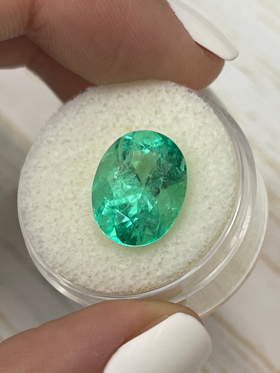 Natural Loose Colombian Emerald - 6.86 Carats - Oval Shape - Spring Green